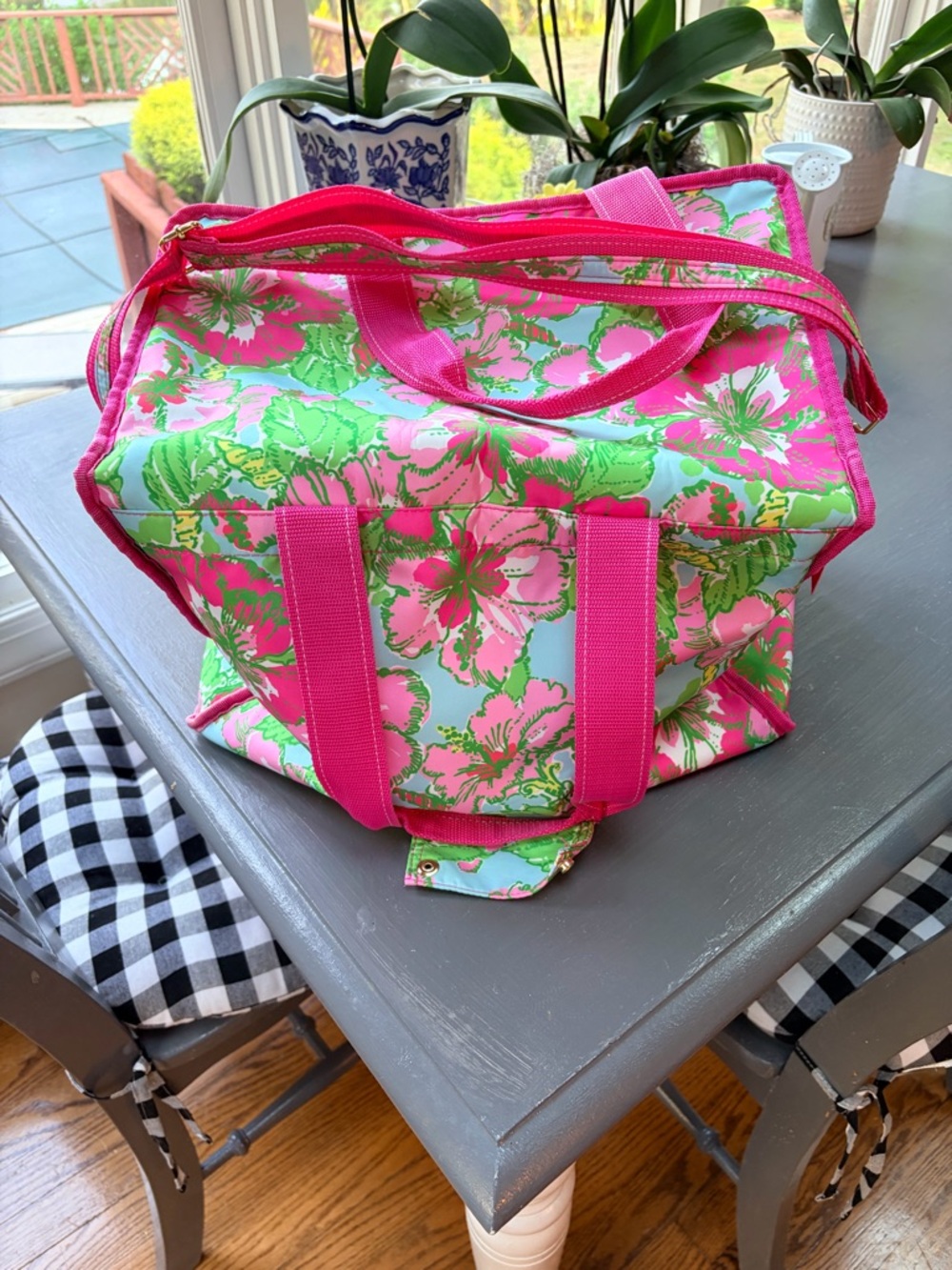 Lilly Pulitzer Pink Green Floral Cosmetic Tote - Picture 4 of 8